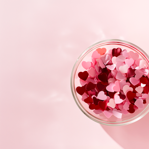 Heart-Shaped Paper Cutouts in Glass Bowl